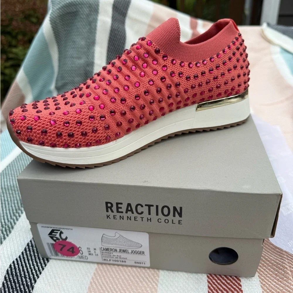 Kenneth Cole Reaction Cameron Jewel Sneaker Coral Rhinestone New Sz: 6 & 7